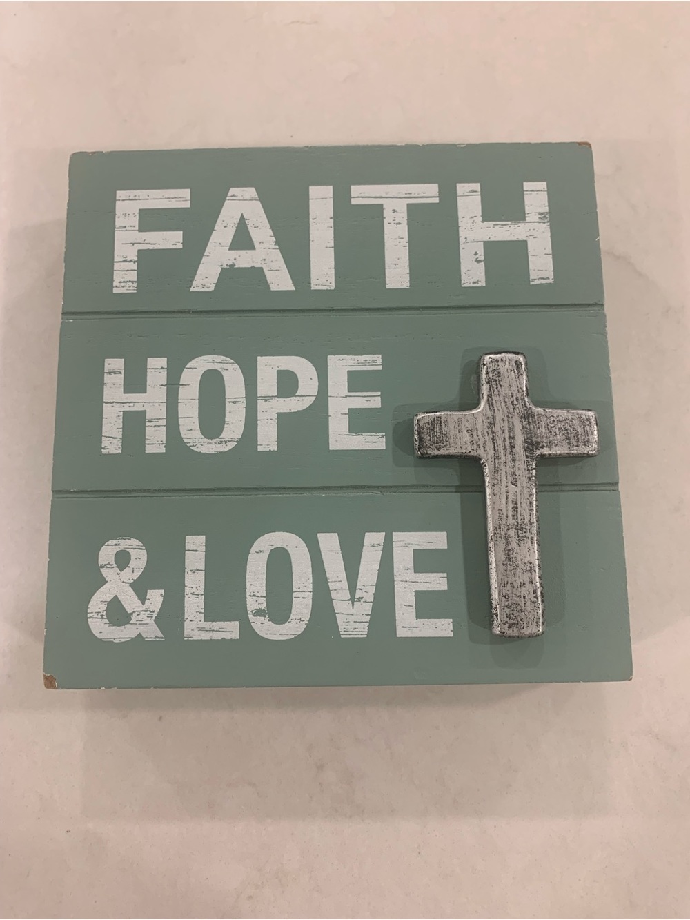 Faith Hope & Love Mint Green Wall Plaque with Cross